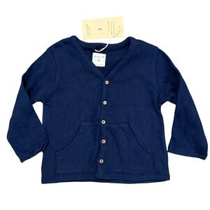 Play Up Boys Navy Blue Organic Cotton Knit Button Front Cardigan Sweater 18M NWT
